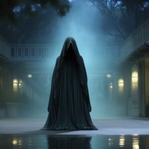 full shot scary character posing